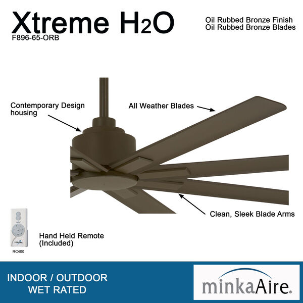 XTREME H2O Oil Rubbed Bronze 65-Inch Slipstream Wet Location Ceiling Fan, image 3