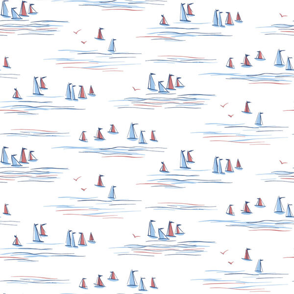 Waters Edge Blue Red Full Sails Pre Pasted Wallpaper - SAMPLE SWATCH ONLY, image 2