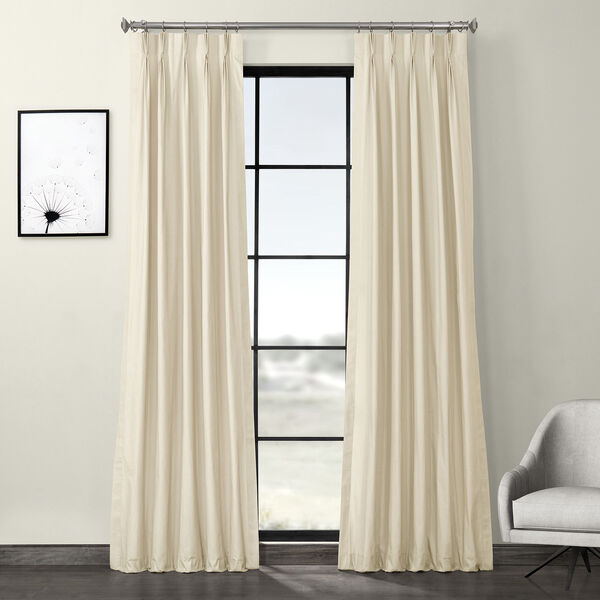 Cream Solid Cotton Pleated Curtain Single Panel, image 1