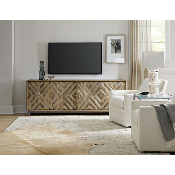 Mango Wood and Silver Four-Door Entertainment Console, image 4