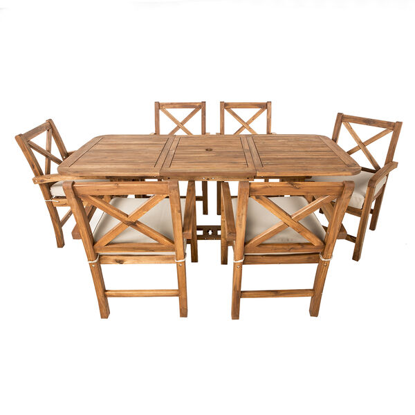 7-Piece X-Back Acacia Patio Dining Set with Cushions, image 2