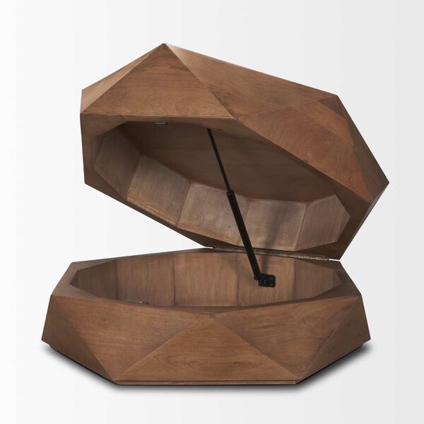 Arreto Brown Hexagonal Hinged Wood Top and Base Coffee Table, image 5