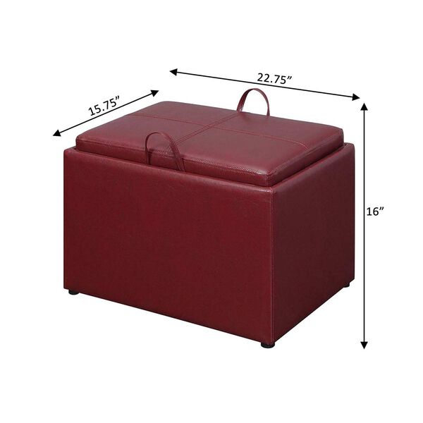 Designs4Comfort Burgundy Faux Leather 16-Inch Storage Ottoman, image 3