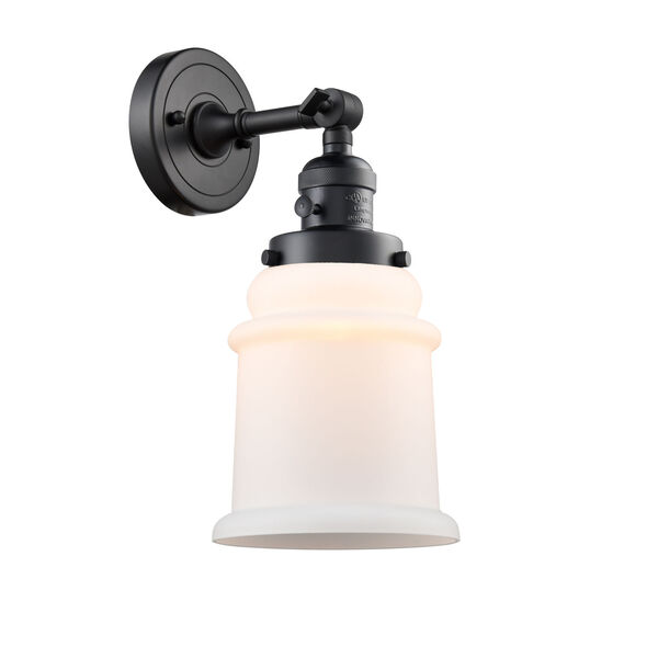 Canton Matte Black One-Light Wall Sconce with Matte White Glass, image 1