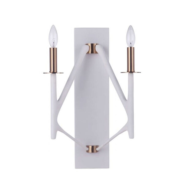 The Reserve Matte White and Satin Brass Two-Light Wall Sconce, image 1
