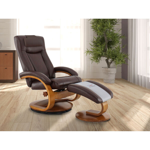 Selby Walnut Whisky Breathable Air Leather Manual Recliner with Ottoman and Cervical Pillow, image 1