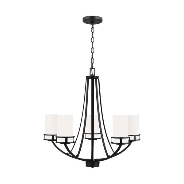 Robie Midnight Black Five-Light Chandelier with Etched White Inside Shade, image 1