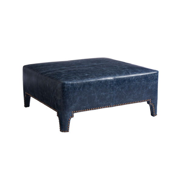 Upholstery Blue Sheffield Leather Cocktail Ottoman, image 1
