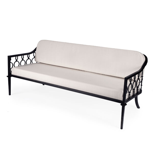 Southport Beige and Black Iron Upholstered Outdoor Sofa, image 1