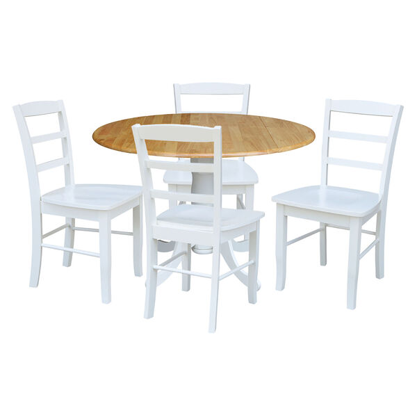 White and Natural 42-Inch Dual Drop Leaf Table with Four Ladder Back Dining Chair, Five-Piece, image 1