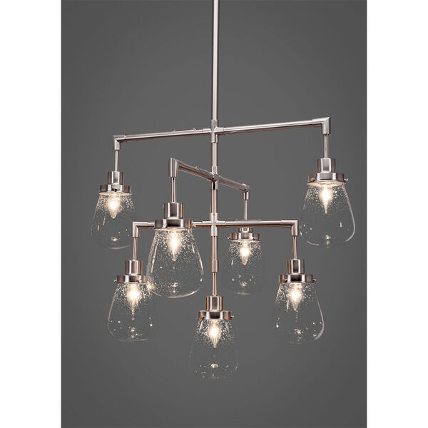 Meridian Brushed Nickel Seven-Light Chandelier with Clear Bubble Glass, image 2