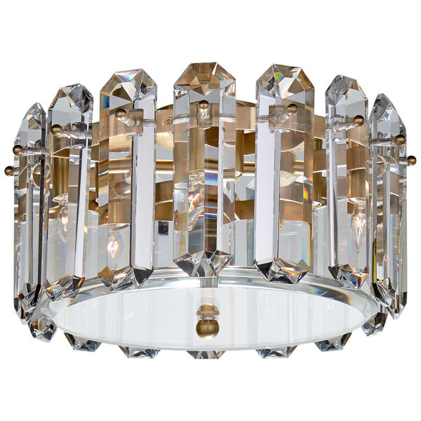Bonnington Small Flush Mount in Hand-Rubbed Antique Brass with Crystal by AERIN, image 1
