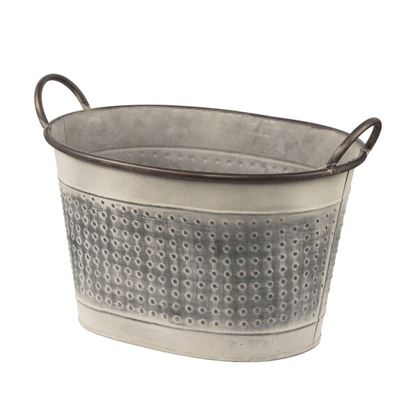 Gray Metal Planter Bucket, image 1