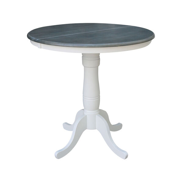 White and Heather Gray 36-Inch Width Round Top Counter Height Pedestal Table With 12-Inch Leaf, image 1