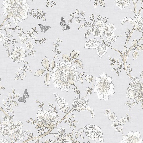 Butterfly Toile Grey Wallpaper, image 1