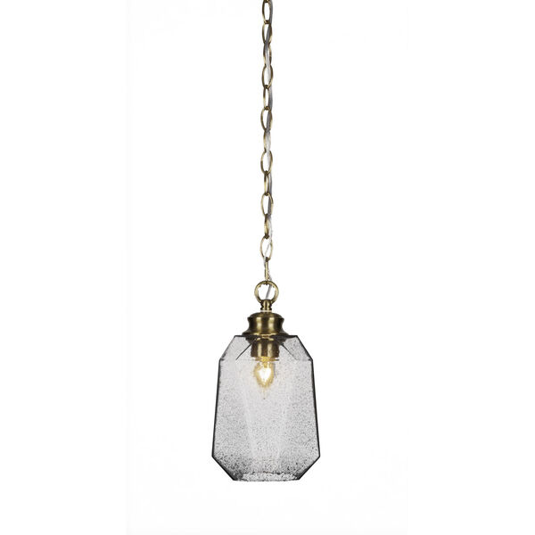 Rocklin New Age Brass One-Light 12-Inch Chain Hung Mini Pendant with Smoke Glass, image 1