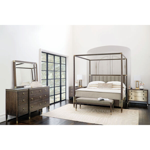 Clarendon Arabica and Burnished Brass White Oak Veneers, Fabric and Metal 66-Inch Bed, image 8