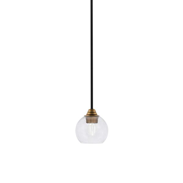Paramount Matte Black and Brass One-Light Mini Pendant with Six-Inch Clear Bubble Dome Glass, image 1