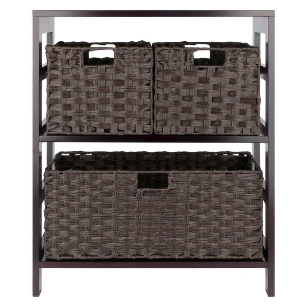 Leo Espresso Storage Shelf with Three Foldable Woven Baskets, 4-Piece, image 6