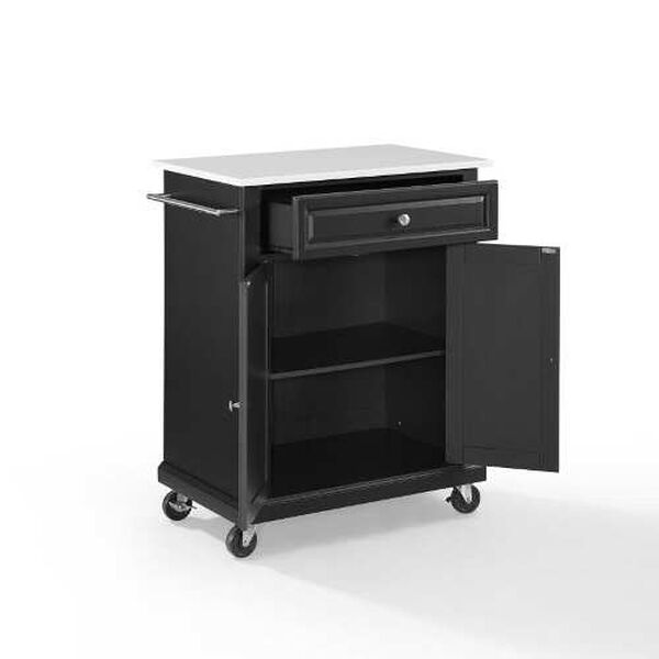 Compact Black White Stone Top Kitchen Cart, image 5