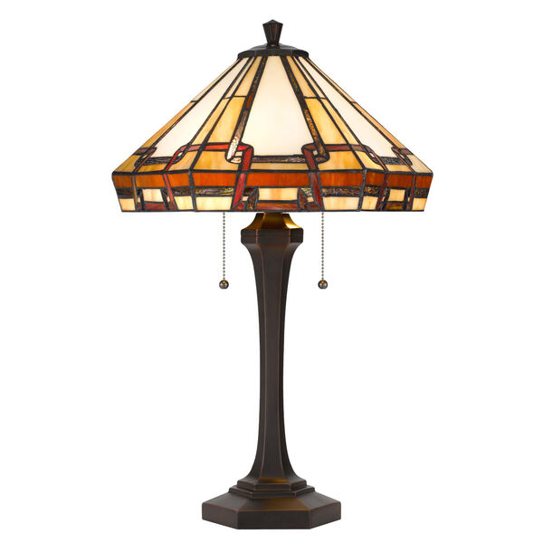 Tiffany Brown Two-Light LED Round Table Lamp, image 1