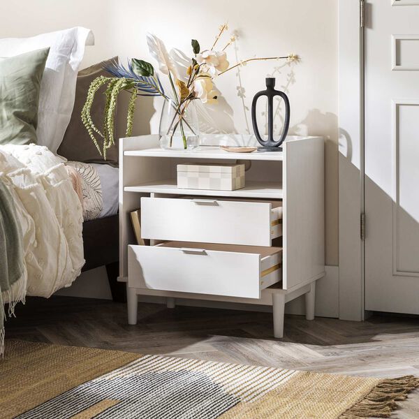 White Solid Wood Two-Drawer Nightstand, image 8