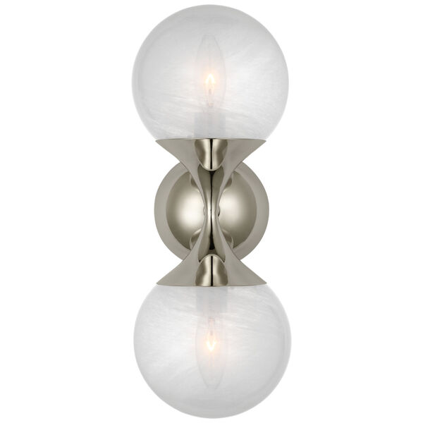 Cristol Small Double Sconce in Polished Nickel with White Glass by AERIN, image 1