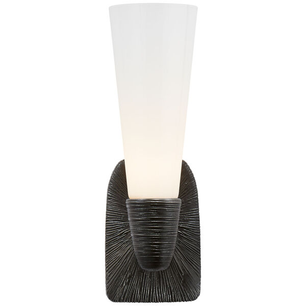 Utopia Small Single Bath Sconce in Aged Iron with White Glass by Kelly Wearstler, image 1