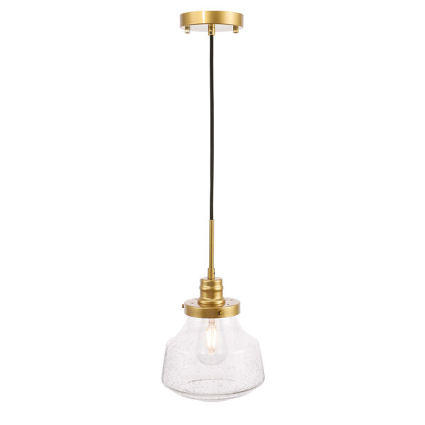 Lyle Brass Eight-Inch One-Light Mini Pendant with Clear Seeded Glass, image 1