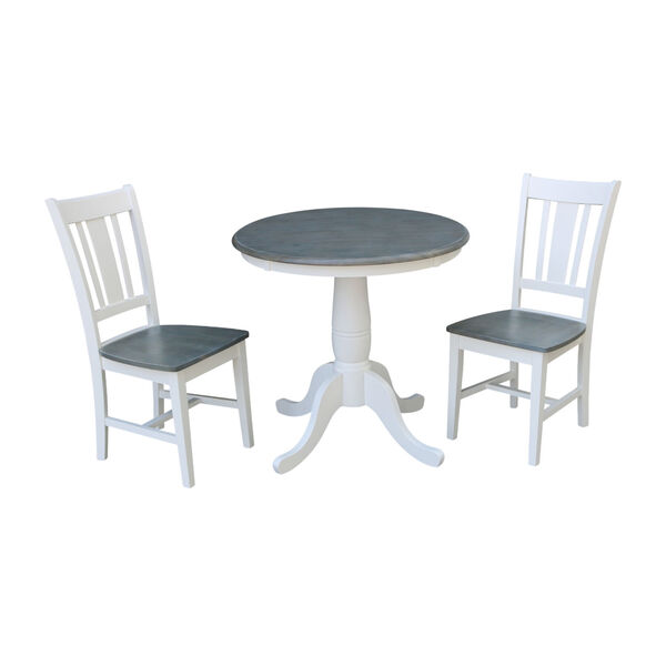 San Remo White and Heather Gray 30-Inch Round Top Pedestal Table With Chairs, Three-Piece, image 1