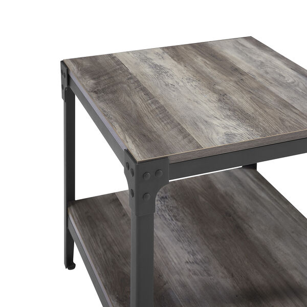 Angle Iron Rustic Wood End Table, Set of 2 - Grey Wash, image 4