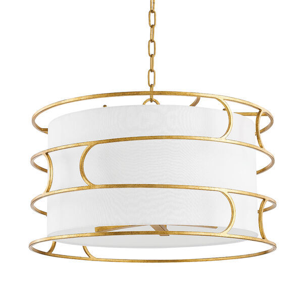 Reedley Vintage Gold and White Five-Light Chandelier, image 1