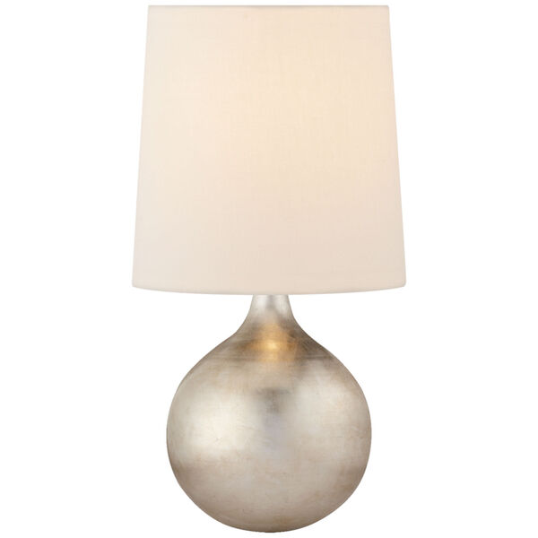 Warren Mini Table Lamp in Burnished Silver Leaf with Linen Shade by AERIN, image 1