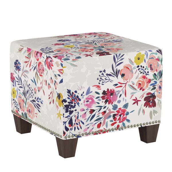 Bianca Floral Multi 19-Inch Nail Button Ottoman, image 1