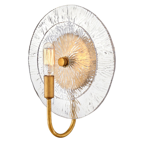 Distressed Brass and Pressed Glass One-Light Sconce, image 1