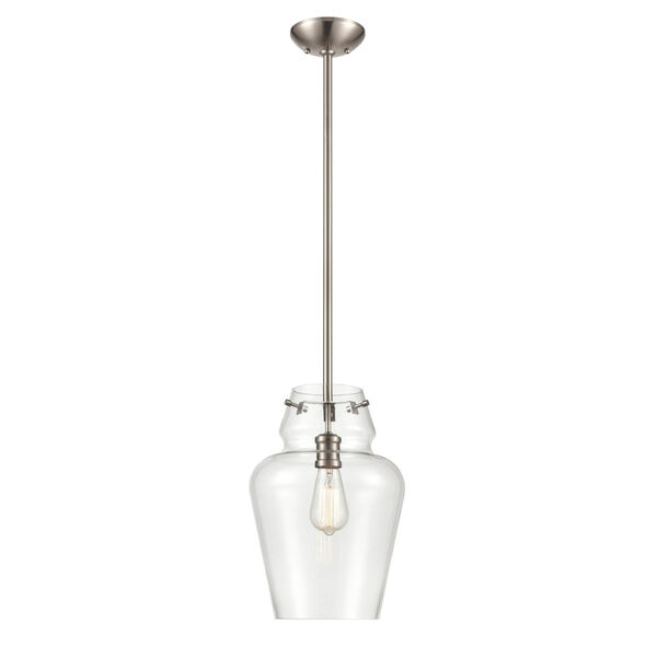 Satin Nickel One-Light 12-Inch Pendant With Transparent Glass, image 1