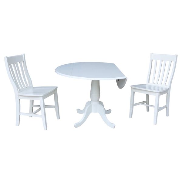 White Round Pedestal Drop Leaf Table with Chairs, 3-Piece, image 3
