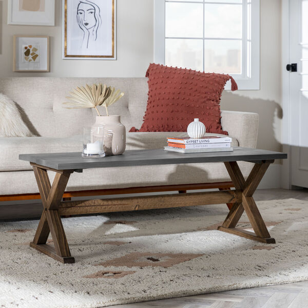 Robin Grey and Brown X Leg Solid Wood Coffee Table, image 3