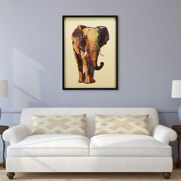 Black Framed Elephant Dimensional Collage Graphic Glass Wall Art, image 1