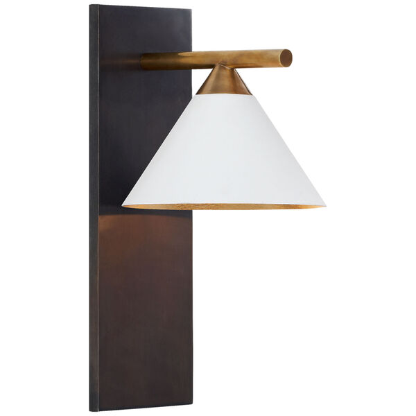 Cleo Sconce in Bronze and Antique-Burnished Brass with Matte White Shade by Kelly Wearstler, image 1
