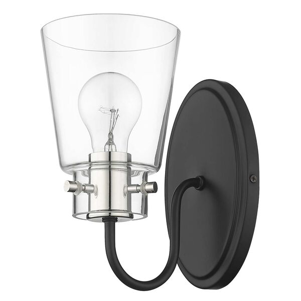 Bristow Matte Black and Polished Nickel One-Light Bath Sconce with Clear Glass, image 3