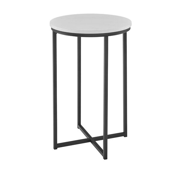 Alissa Faux White Marble and Black Round Side Table, image 5