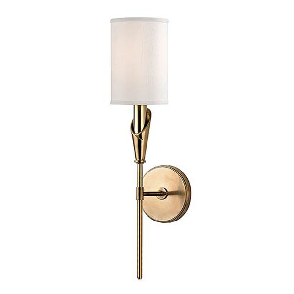 Tate Aged Brass One-Light Wall Sconce with White Shade, image 1