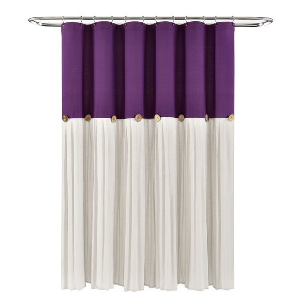 Linen Button Purple and White 72 x 72 In. Button Single Shower Curtain, image 6