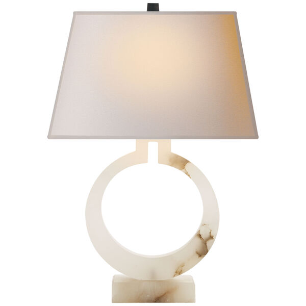 Ring Form Large Table Lamp in Alabaster with Natural Paper Shade by Chapman and Myers, image 1