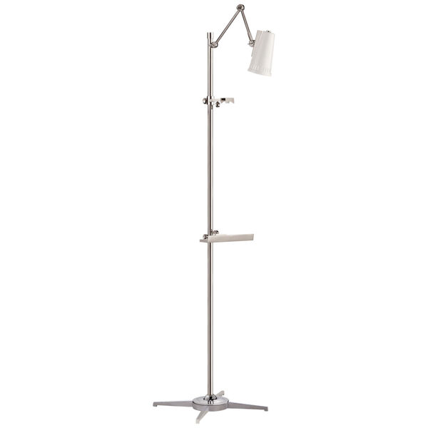 Antonio Articulating Easel Floor Lamp in Polished Nickel with Antique White Shade by Thomas O'Brien, image 1