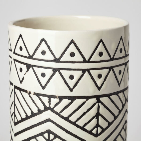 Uhura I Cream and Black Small Patterned Cylindrical Vase, image 3