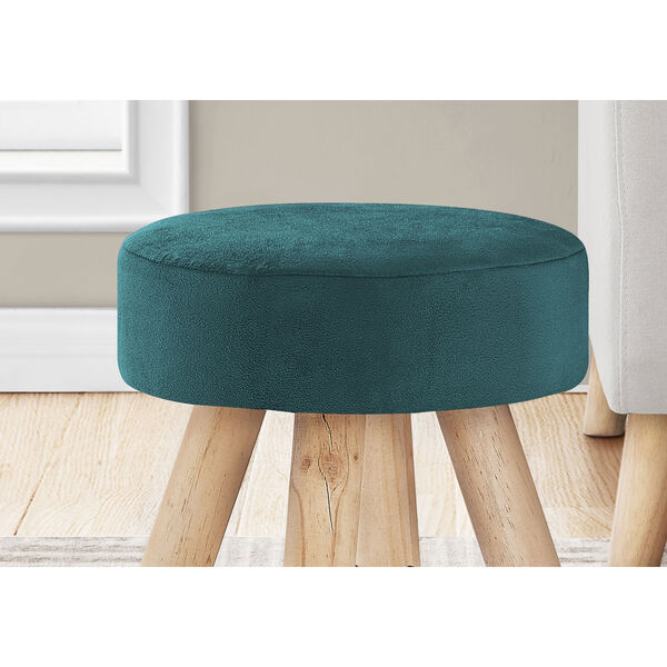 Natural and Turquoise Velvet Ottoman, image 3