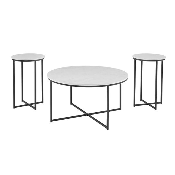 Alissa White Faux Marble and Black Coffee Table and Side Table Set, 3-Piece, image 5