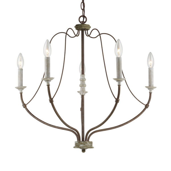 Nadia  Distressed White Wood Five-Light Chandelier, image 2